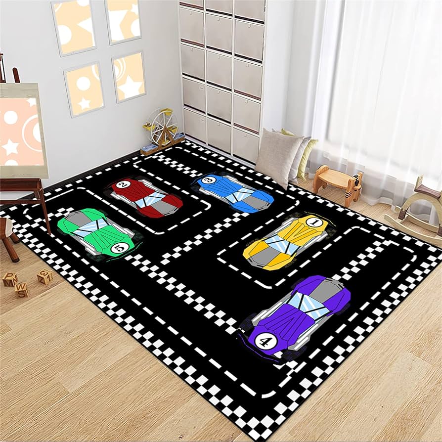 a racing themed carpet